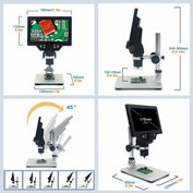 W-Star Digitální Mikroskop LCD 7”, baterie DM1200xLCD přísvit, stojan, černá, CZ menu