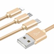 W-star kabel USB 3v1, USBC, micro USB, lightning, 2,4A, 3m zlatá, k3v1GD61