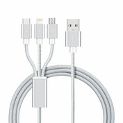 W-star kabel USB 3v1, USBC, micro USB, lightning, 2,4A, 3m střibrná, k3v1SR62