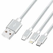 W-star kabel USB 3v1, USBC, micro USB, lightning, 2,4A, 3m střibrná, k3v1SR62