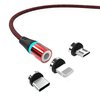 W-star magnetický USB kabel 3v1 USBC, Lightning, micro USB 3A, 1m černá červená, KBMG2BRD1