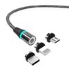 W-star magnetický USB kabel 3v1 USBC, Lightning, micro USB, 3A, 1m černá bílá, KBMG2BKW1