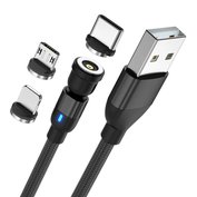 W-star magnetický USB kabel 3v1, 540° USBC, micro, lightning, 3A,90°,  černá 2m, MG540BK2