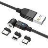 W-star magnetický USB kabel 3v1, 540° USBC, micro, lightning, 2A, 90°, černá 1m, MG540BK1