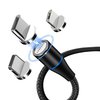 W-star magnetický USB kabel 3v1, USBC, micro USB, lightning, 5A, Led, černá 2m, MG3BK2