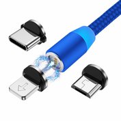W-star magnetický USB kabel 3v1, USBC, micro USB, lightning, 5A, Led, modrá 1m, MG3BL1