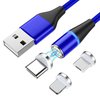 W-star magnetický USB kabel 3v1, USBC, micro USB, lightning, 5A, Led, modrá 2m, MG3BL2