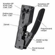 W-Star Krimpovací kleště RJ45 WS7018 kompaktní kleště Cat7, Cat6, Cat5, RJ12, STP